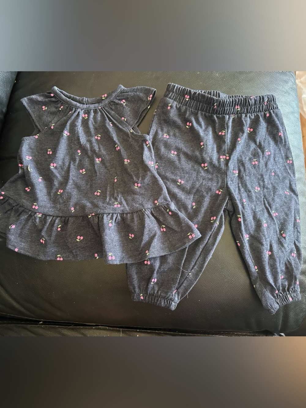 George Girls Charcoal Gray Cherry Print Matching Set